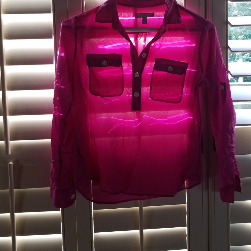 Fuschia silk top with adjustable sleeve